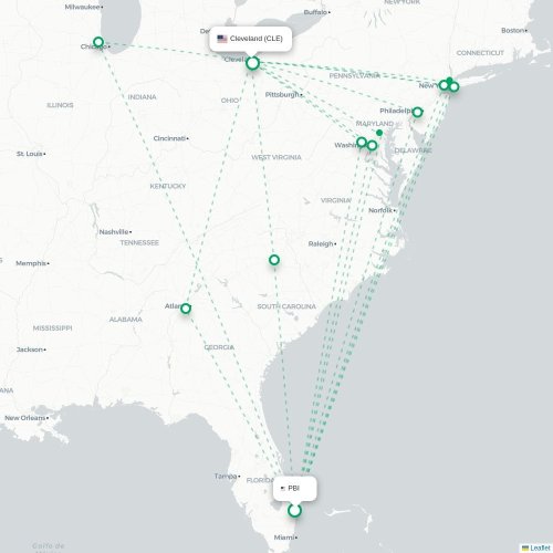 Mapa lotu bezpośredniego West Palm Beach – Cleveland