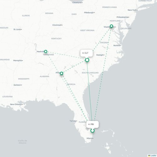 West Palm Beach - Charlotte karta över direktflyg