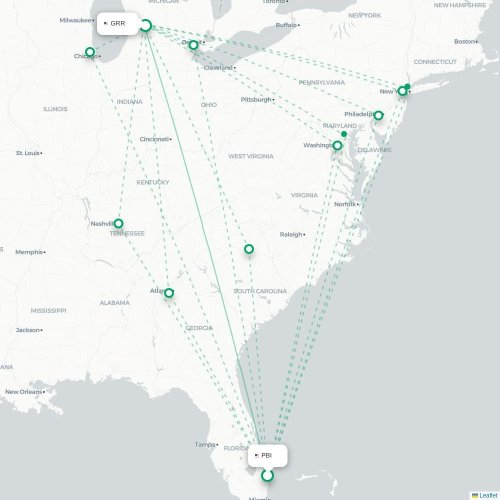 Mapa de vuelo directo West Palm Beach - Grand Rapids