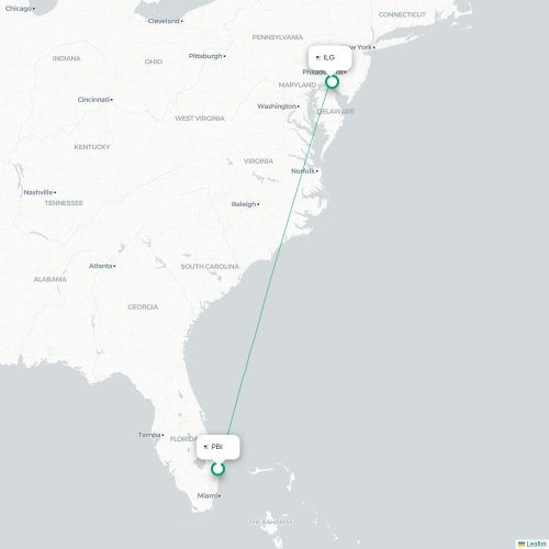 Mapa lotu bezpośredniego West Palm Beach – Wilmington