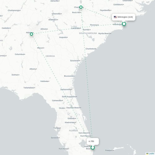 Mapa de vuelo directo West Palm Beach - Wilmington
