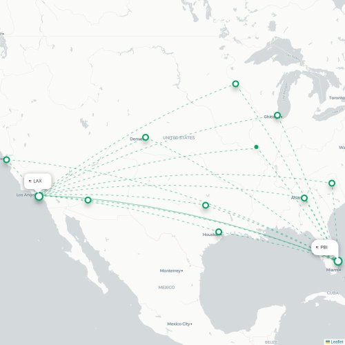 Mapa de vuelo directo West Palm Beach - Los Ángeles