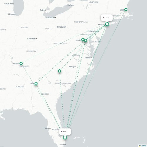 Mapa de vuelo directo West Palm Beach - Nueva York