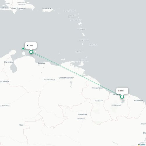 Paramaribo - Willemstad kaart van rechtstreekse vlucht