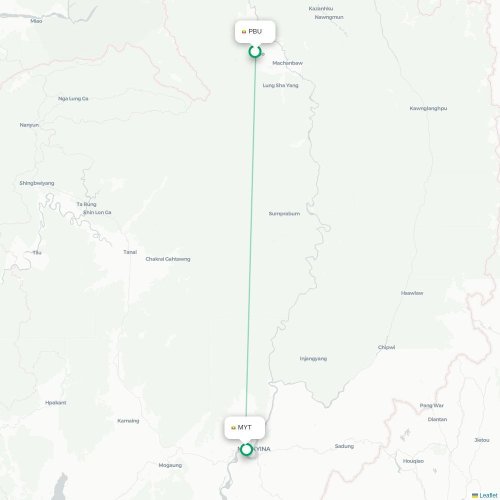 Mapa de vuelo directo Putao - Myitkyina