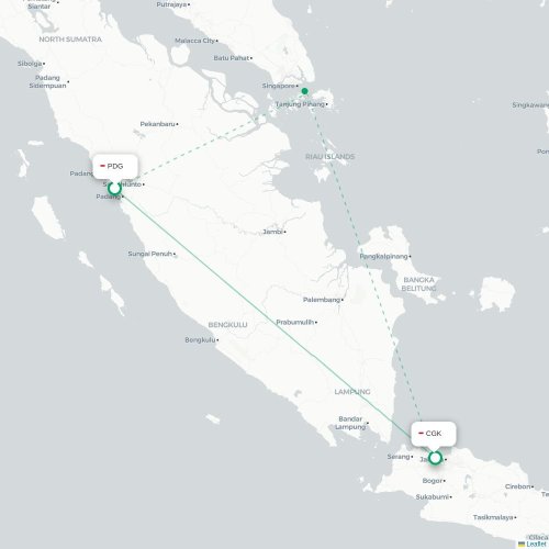 Mapa lotu bezpośredniego Padang – Dżakarta