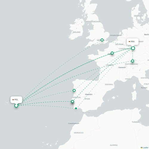 Ponta Delgada - Frankfurt karta över direktflyg