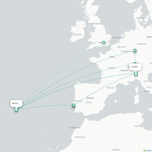Mapa lotu bezpośredniego Ponta Delgada – Mediolan