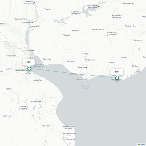 Mapa lotu bezpośredniego Punta del Este – Buenos Aires