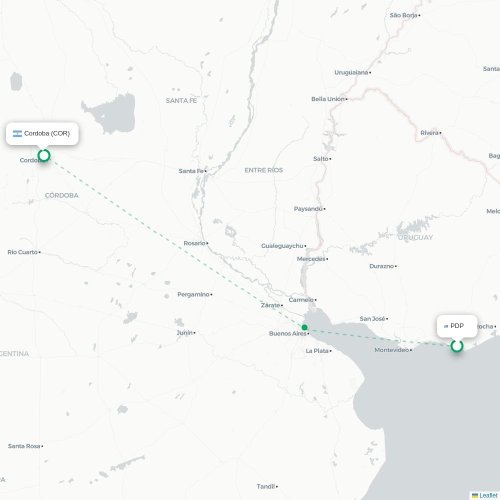 Mapa lotu bezpośredniego Punta del Este – Kordoba