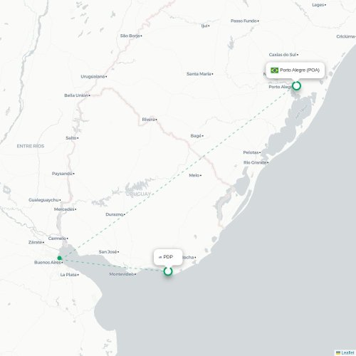 Mapa lotu bezpośredniego Punta del Este – Porto Alegre
