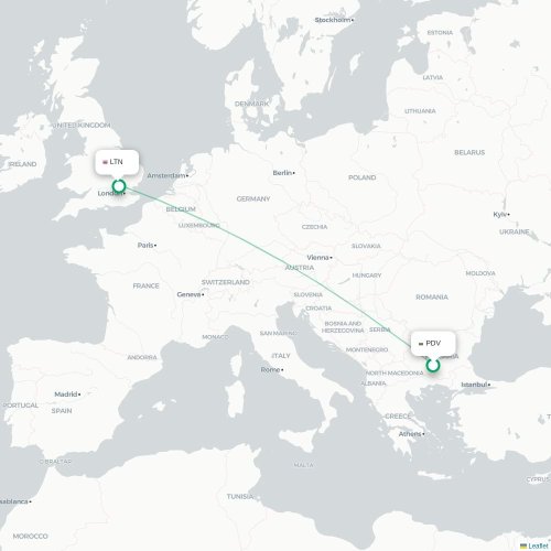 Mapa lotu bezpośredniego Płowdiw – Londyn