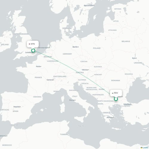 Mapa lotu bezpośredniego Płowdiw – Londyn