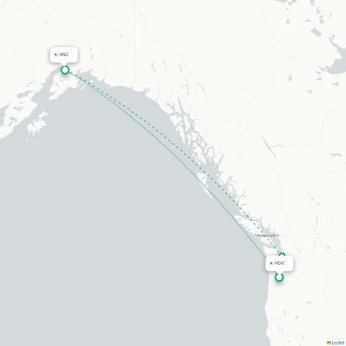 Mapa de vuelo directo Portland - Anchorage