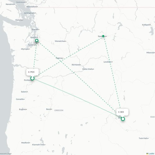 Mapa de vuelo directo Portland - Boise