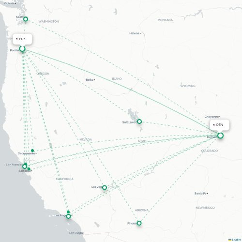 Mapa de vuelo directo Portland - Denver