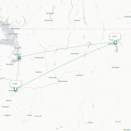 Mapa de vuelo directo Portland - Kalispell