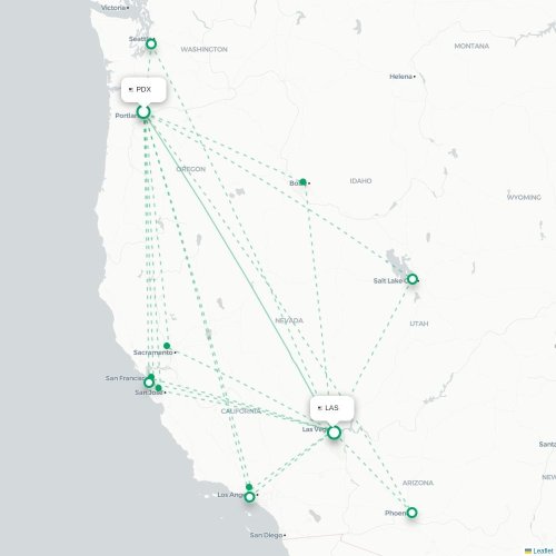 Mapa de vuelo directo Portland - Las Vegas