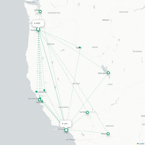 Mapa de vuelo directo Portland - Los Ángeles