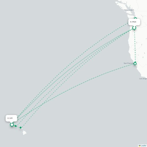Mapa lotu bezpośredniego Portland – Lihue