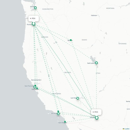 Mapa de vuelo directo Portland - Phoenix