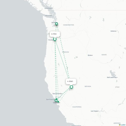 Portland - Reno kaart van rechtstreekse vlucht