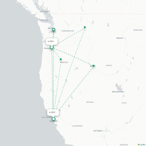 Mapa de vuelo directo Portland - San Francisco