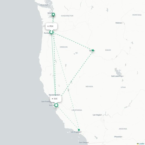Mapa de vuelo directo Portland - San Jose