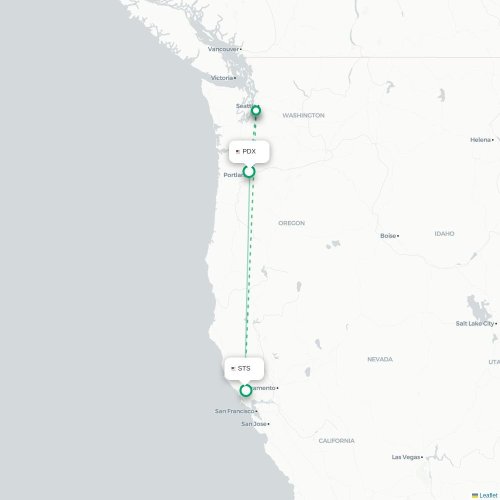 Mapa lotu bezpośredniego Portland – Santa Rosa