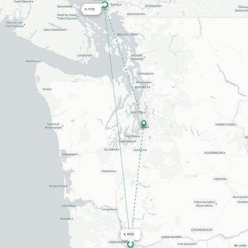 Portland - Vancouver kaart van rechtstreekse vlucht