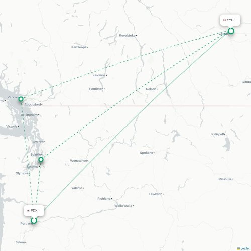 Portland - Calgary kaart van rechtstreekse vlucht