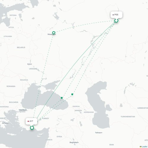 Mapa de vuelo directo Perm - Antalya