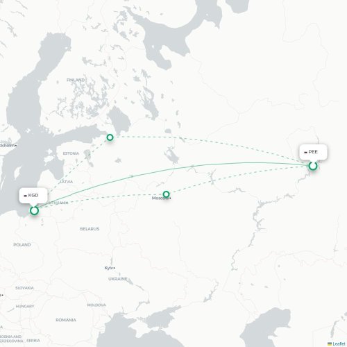 Mapa de vuelo directo Perm - Kaliningrado