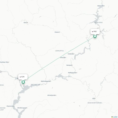Mapa de vuelo directo Perm - Kazán
