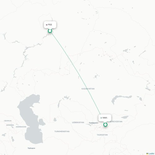 Mapa de vuelo directo Perm - Namangán