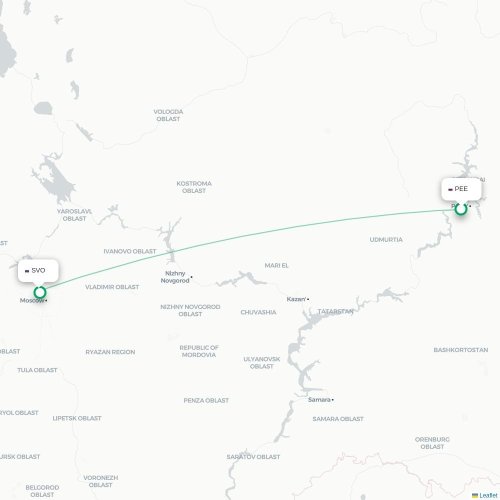 Mapa de vuelo directo Perm - Moscú