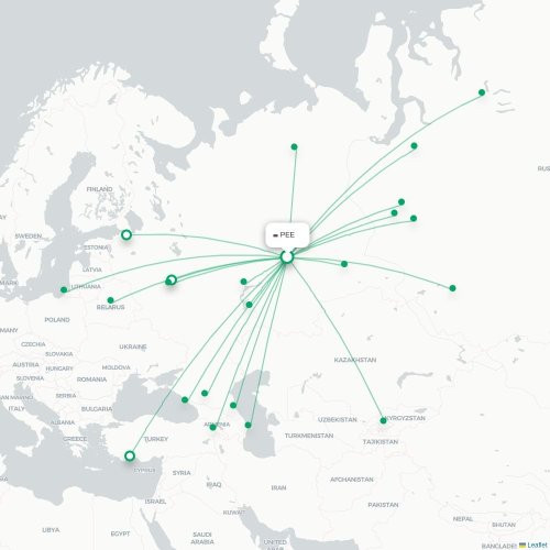 Mapa de vuelo directo Perm - San Petersburgo