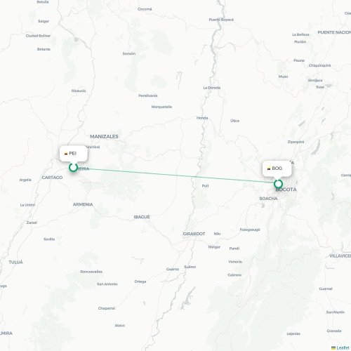 Mapa de vuelo directo Pereira - Bogotá