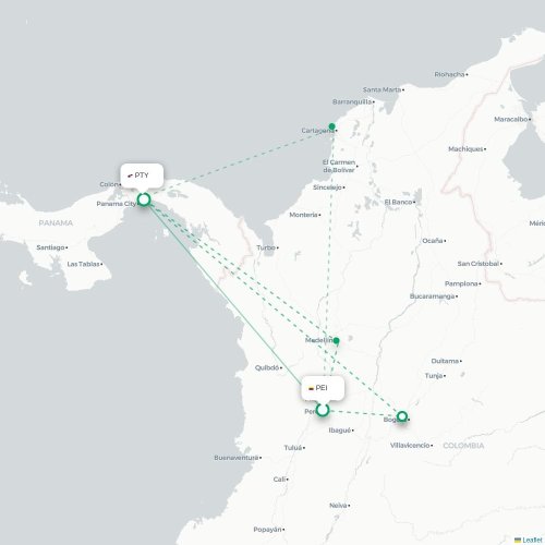 Mapa de vuelo directo Pereira - Ciudad de Panamá