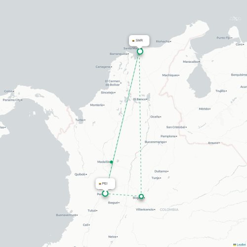 Mapa de vuelo directo Pereira - Santa Marta