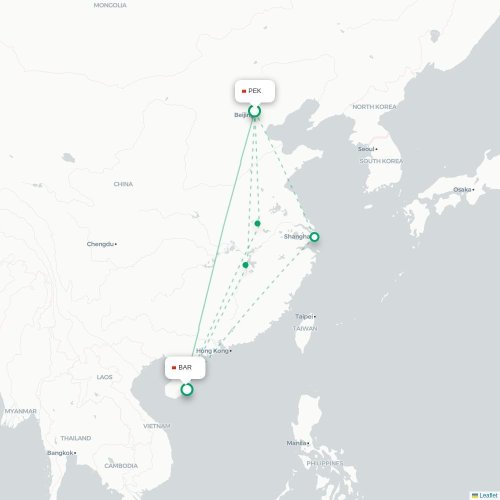 Mapa lotu bezpośredniego Pekin – Qionghai