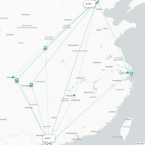 Mapa lotu bezpośredniego Pekin – Beihai