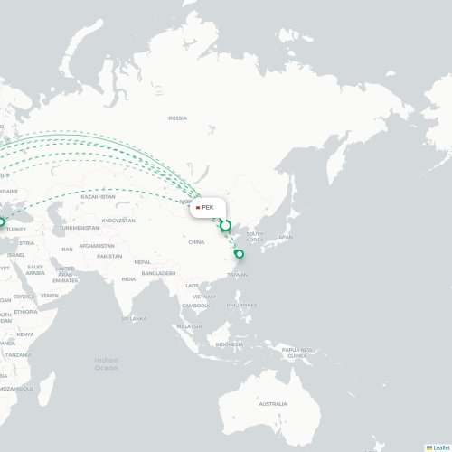 Mapa lotu bezpośredniego Pekin – Bruksela