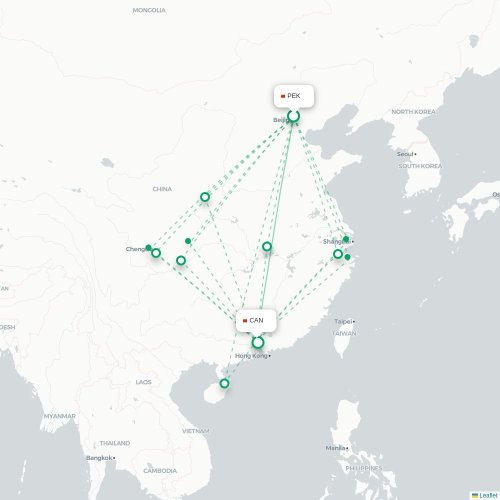 Mapa lotu bezpośredniego Pekin – Kanton