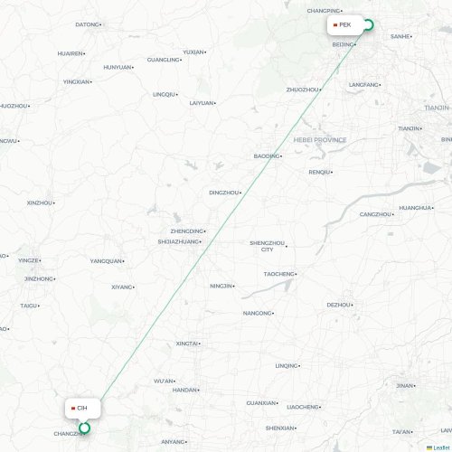 Mapa lotu bezpośredniego Pekin – Changzhi