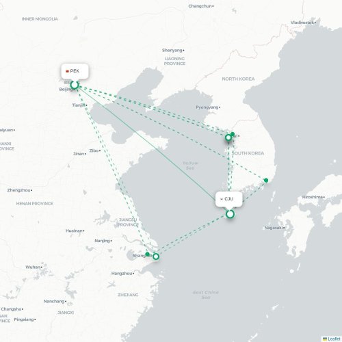 Mapa lotu bezpośredniego Pekin – Czedżu