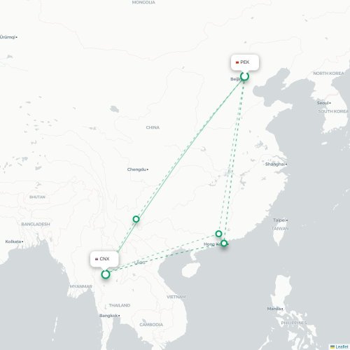 Mapa lotu bezpośredniego Pekin – Chiang Mai