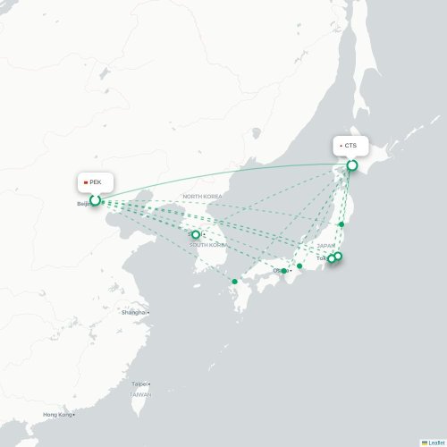 Mapa lotu bezpośredniego Pekin – Sapporo