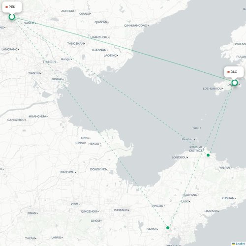 Mapa lotu bezpośredniego Pekin – Dalian