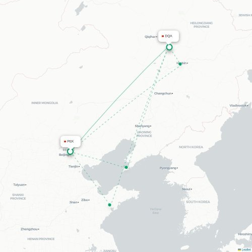 Mapa de vuelo directo Pekín - Daqing
